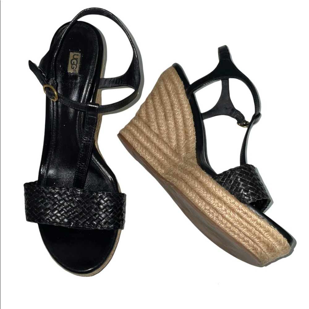 UGG Black Fitchie II Espadrille Wedge Sandal 10
